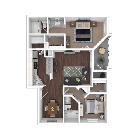 Floor plan for 2 beds, 2 baths, 1065 sqft